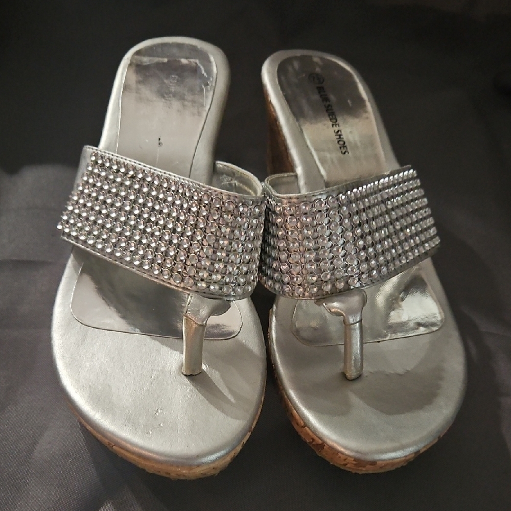 Elegant Silver Rhinestone Wedge Sandals